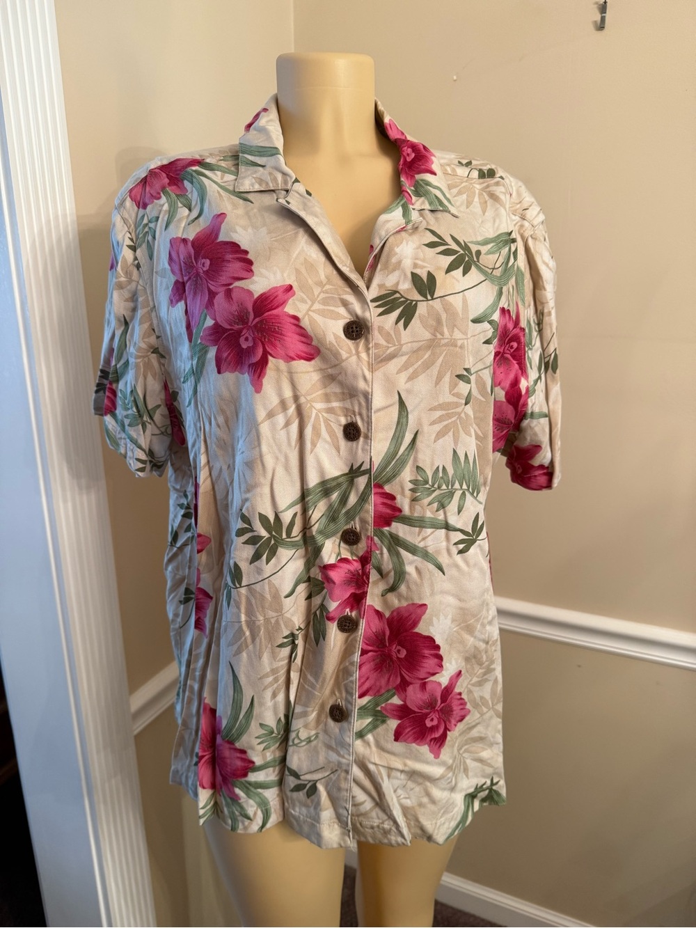 Caribbean Pink Floral Short-Sleeve Button-Down Shirt